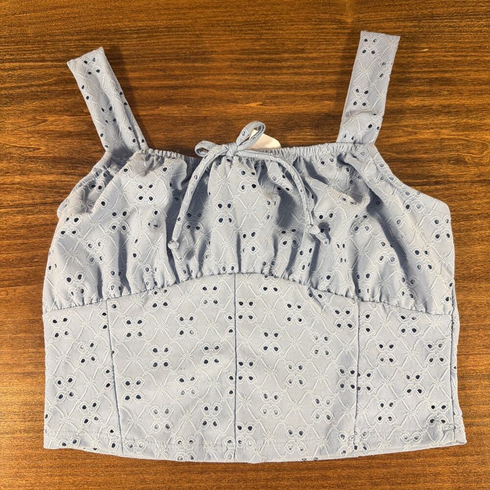 NWT Rue 21 Blue Eyelet Cropped Tank Top Size XL Bow